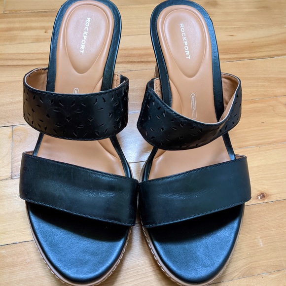 Rockport leather wedge sandals black - Picture 1 of 4